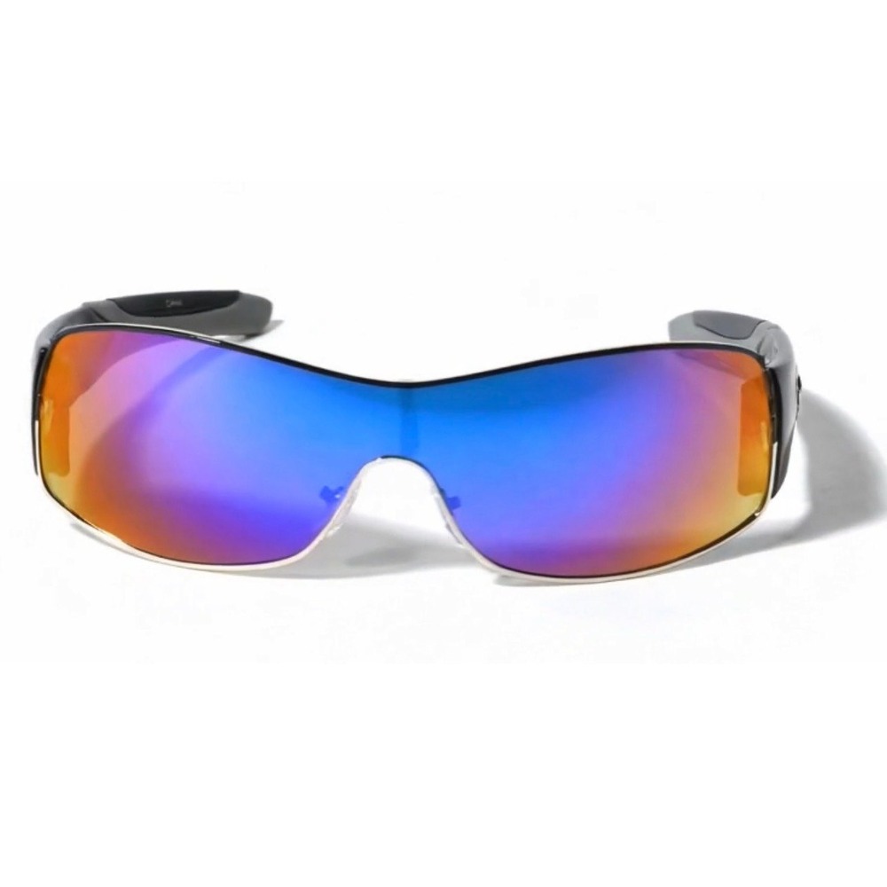 Khan‎ Shield Sunglasses Black Iridescent Mirror Lens Sporty Wrap KN-M3734 - Picture 4 of 11